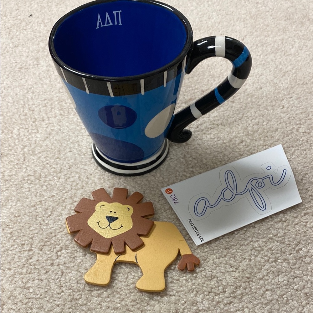 Alpha Delta Pi Lot- Blue and white Mug with Lion sticker